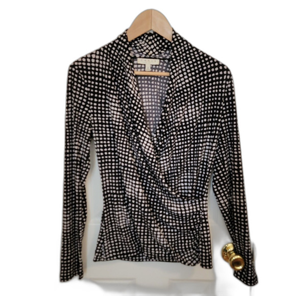 Chaus Tops - Chaus New York Black And White Print Long Sleeve Wrap Around Blouse Size S
